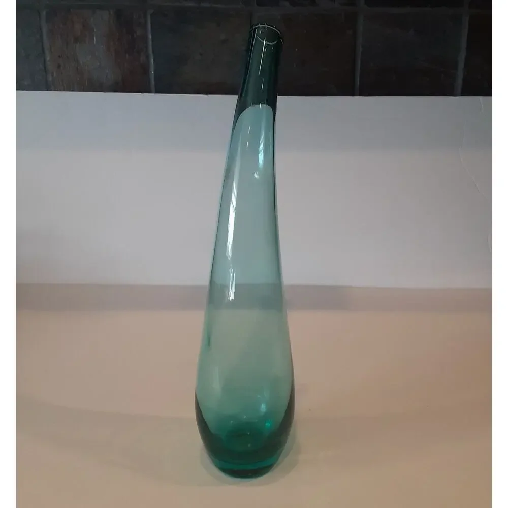 Handblown Curved Glass Bud Vase in Aqua 13
